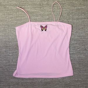 Cute Pink Butterfly Strap Crop Top